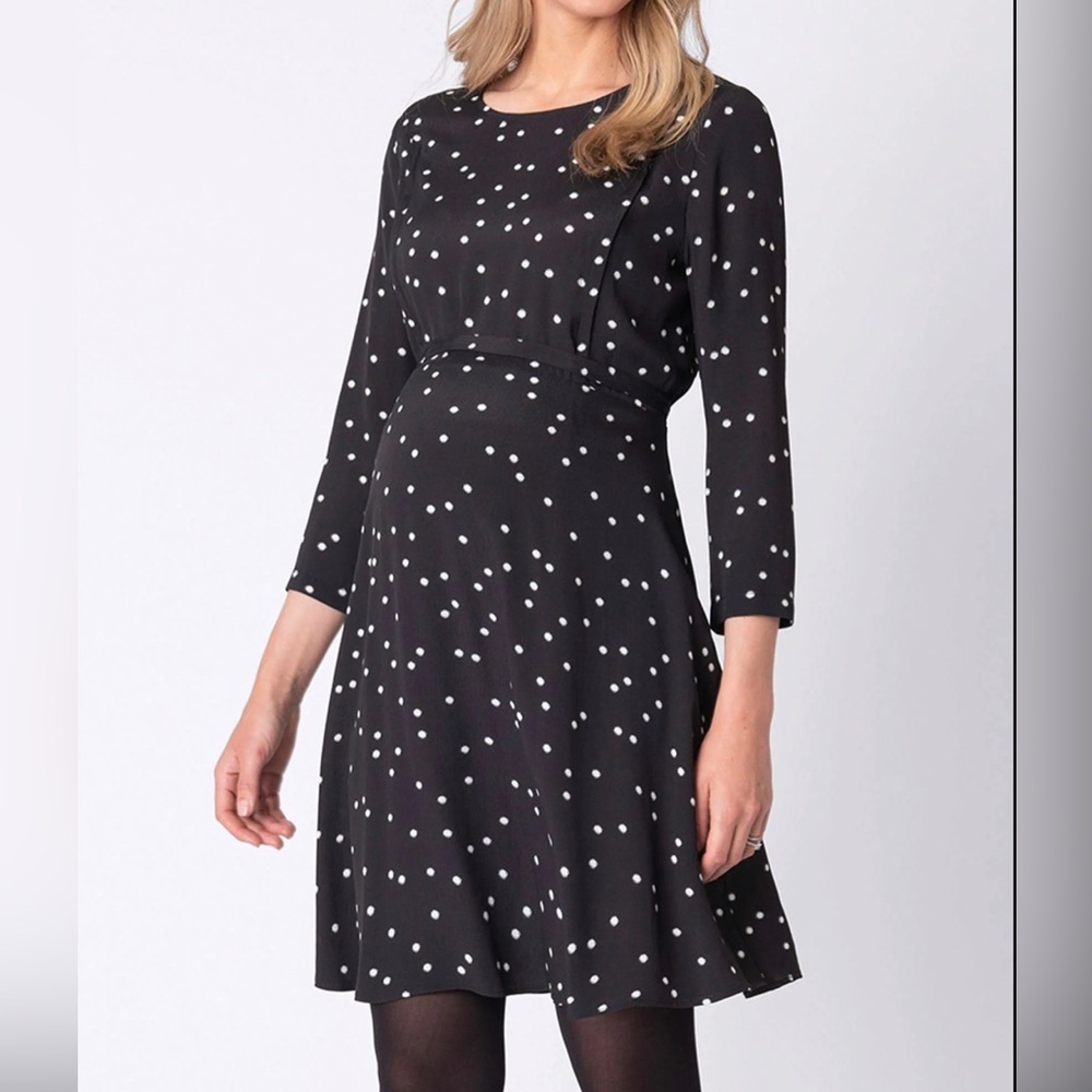 Seraphine maternity and nursing black polka dot skater dress size 4